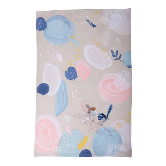 Tea Towel Cotton Wild Blue Wren Pastel